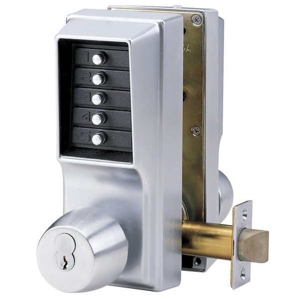 Cylindrical Knob Lock, Combination or Key Override Entry, Combination Exit Only, 2-3/4-in Backset, 1